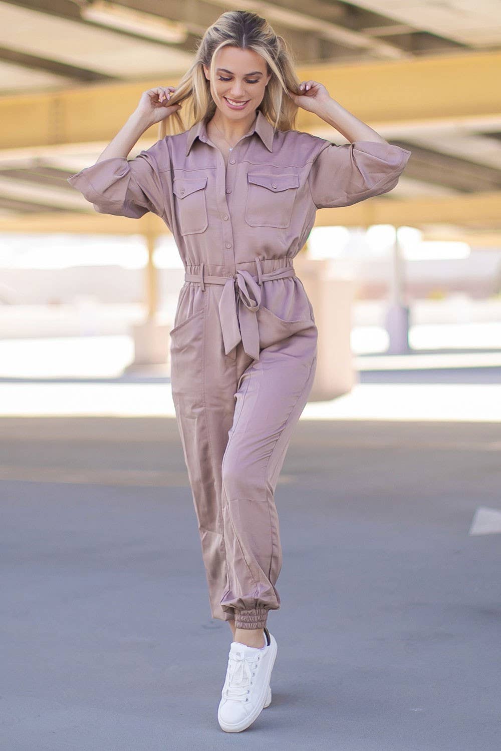 Satin Button-up Shirt Jumpsuit