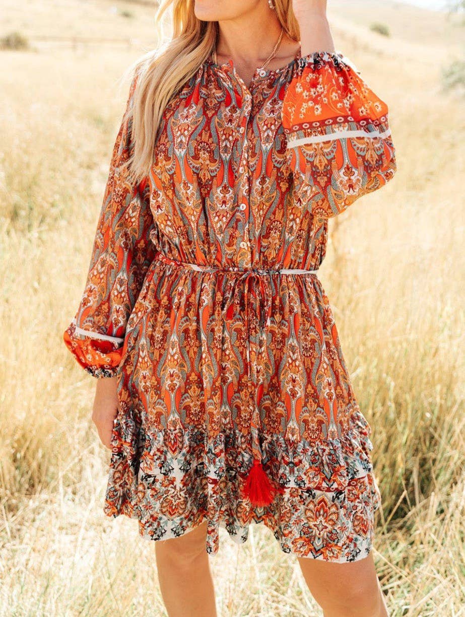 Boho Tassel Buttoned Dress
