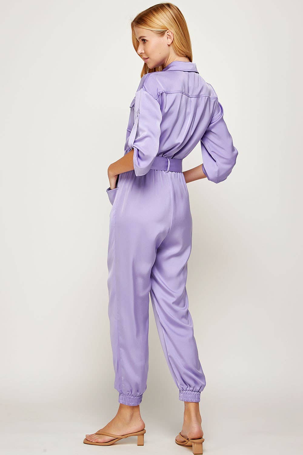 Satin Button-up Shirt Jumpsuit