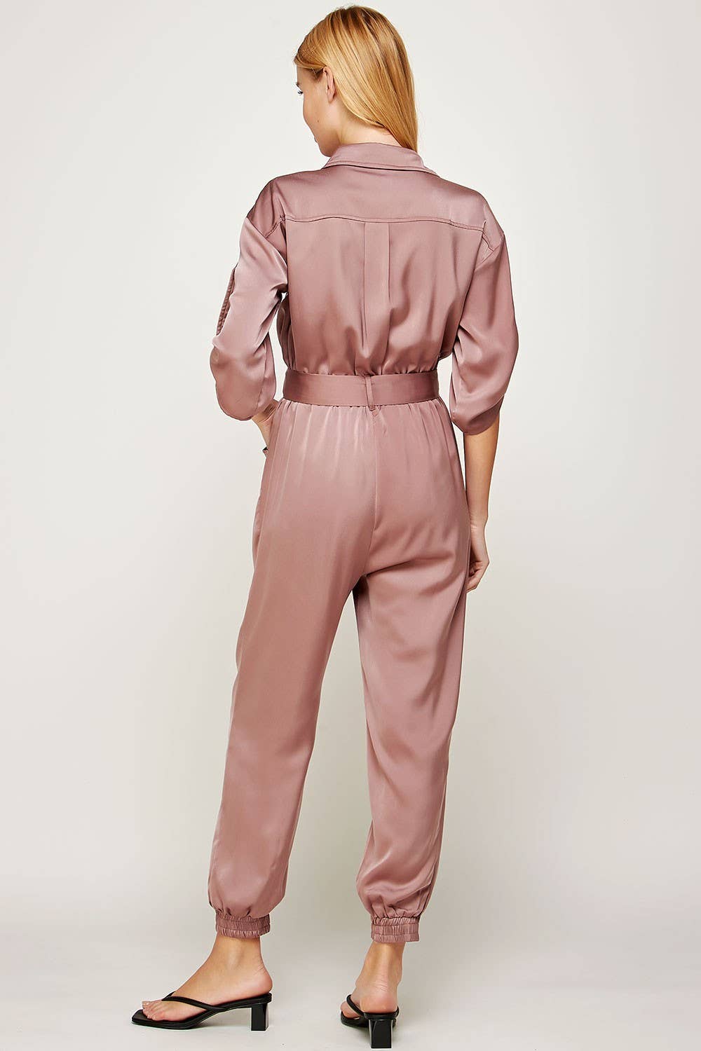 Satin Button-up Shirt Jumpsuit