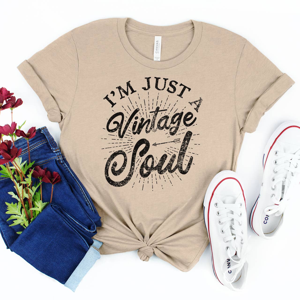 I'm Just A Vintage Soul Heather Tan Tee