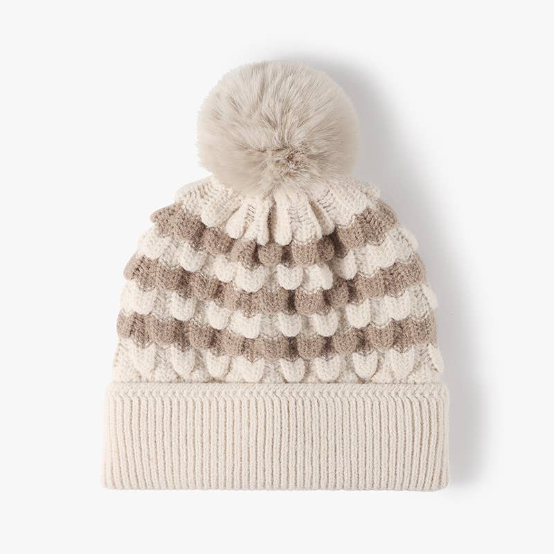 WOMEN FASHION FUR BALL COLOR MATCHING KNIT HAT_CWAH0630