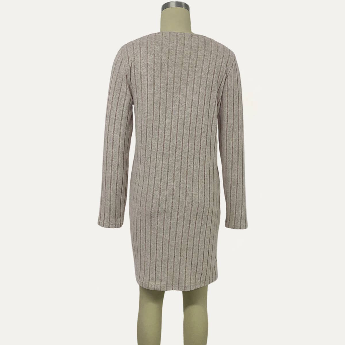 Comfort Textured Knit V-Neck Long Sleeve Mini Dress