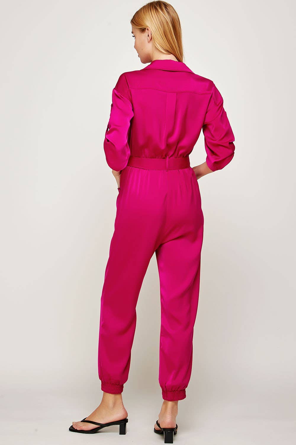 Satin Button-up Shirt Jumpsuit