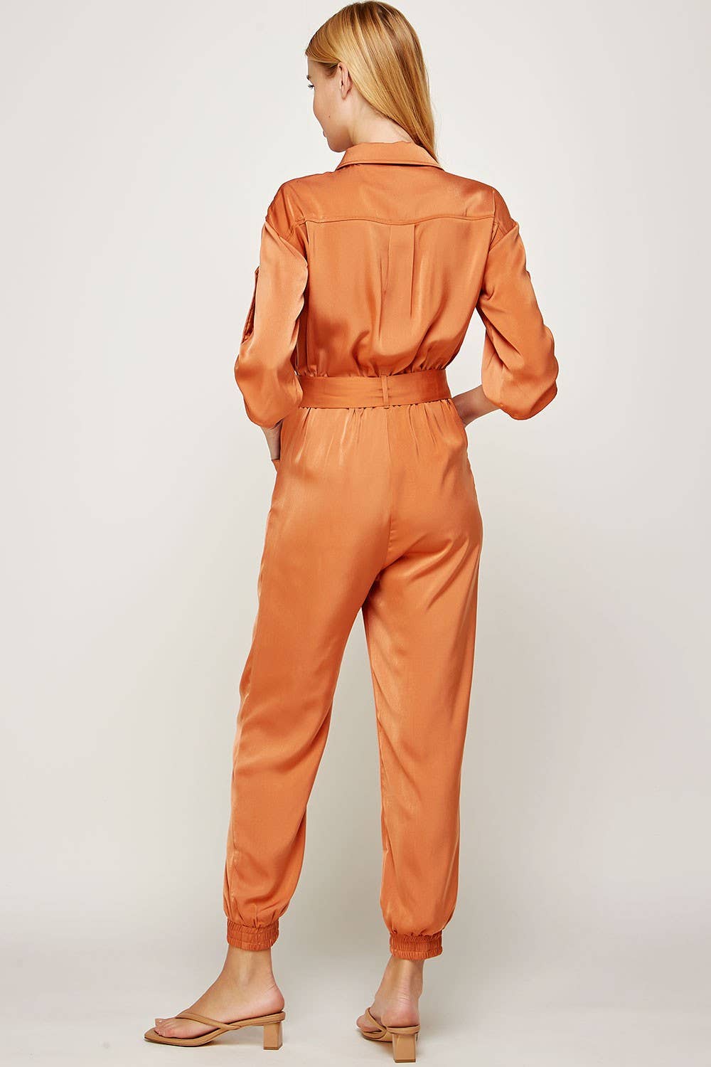 Satin Button-up Shirt Jumpsuit