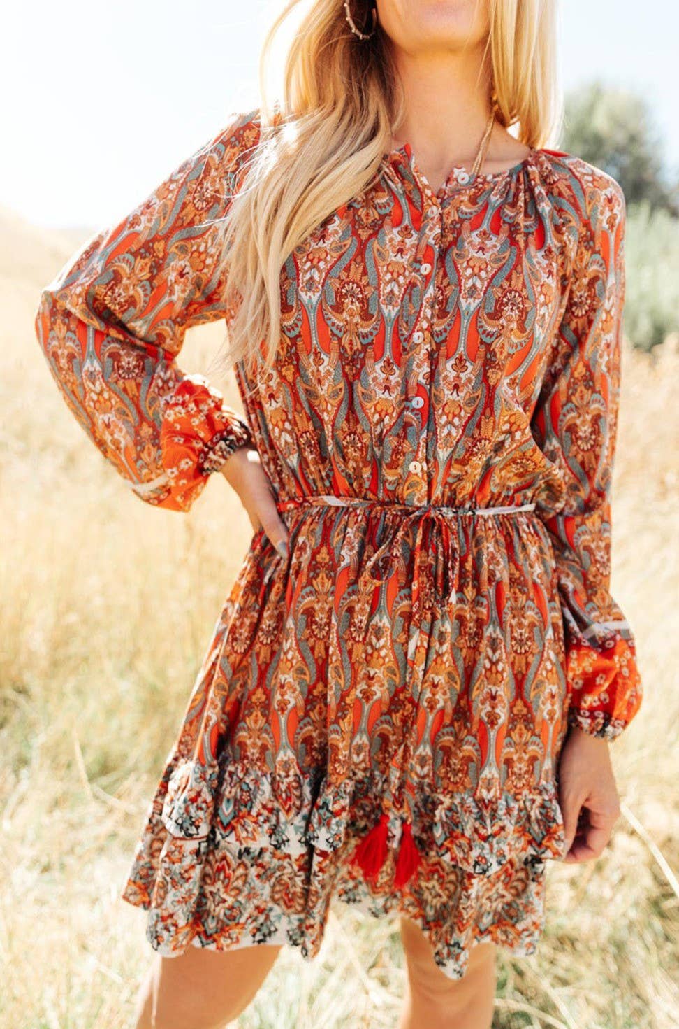 Boho Tassel Buttoned Dress