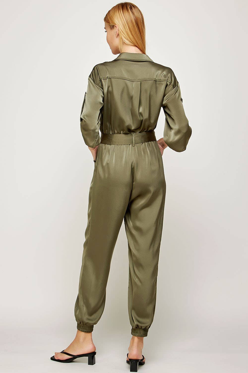 Satin Button-up Shirt Jumpsuit
