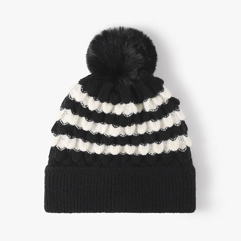 WOMEN FASHION FUR BALL COLOR MATCHING KNIT HAT_CWAH0630