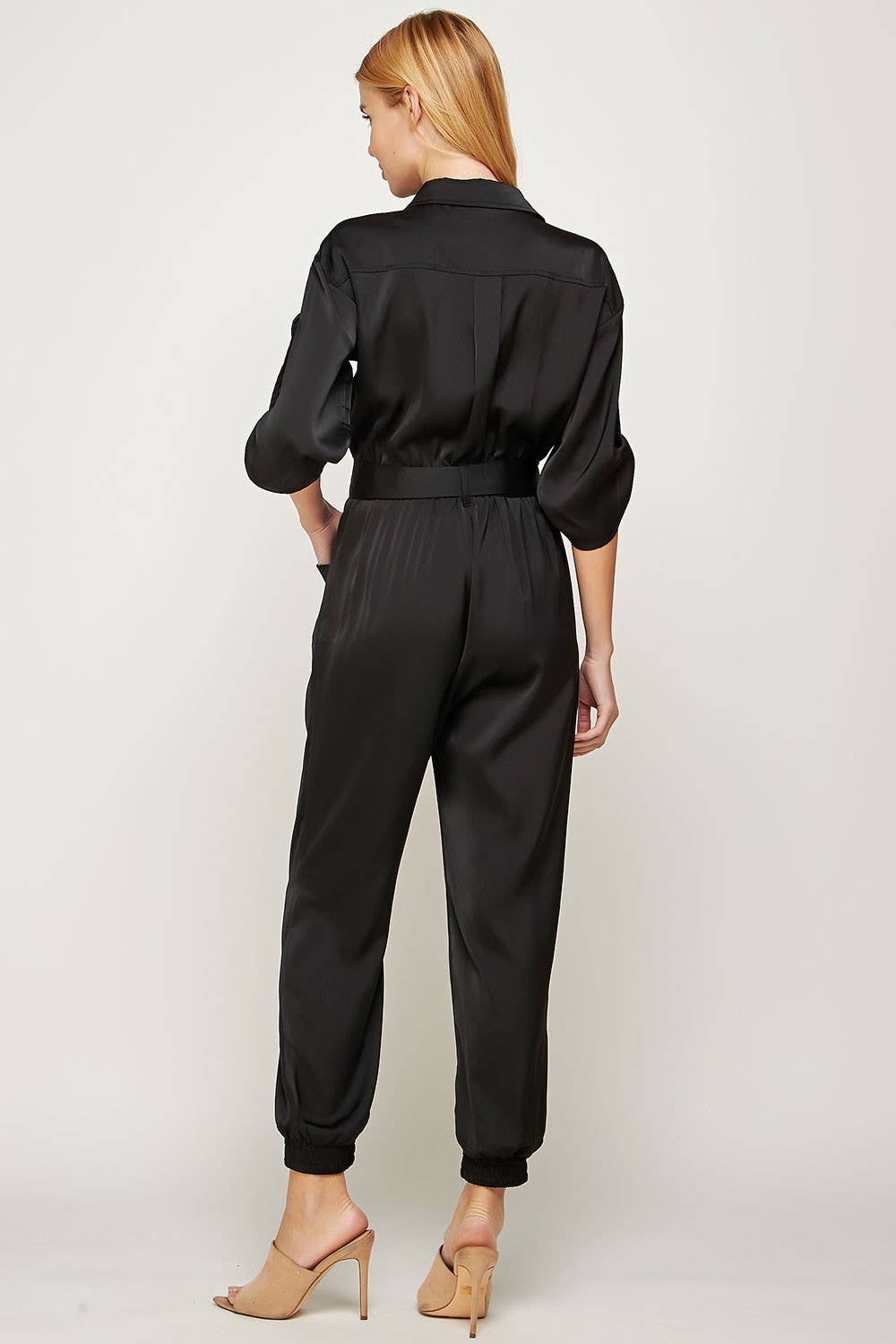 Satin Button-up Shirt Jumpsuit