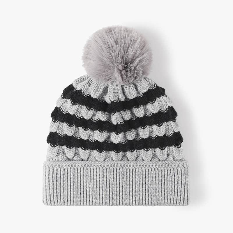 WOMEN FASHION FUR BALL COLOR MATCHING KNIT HAT_CWAH0630