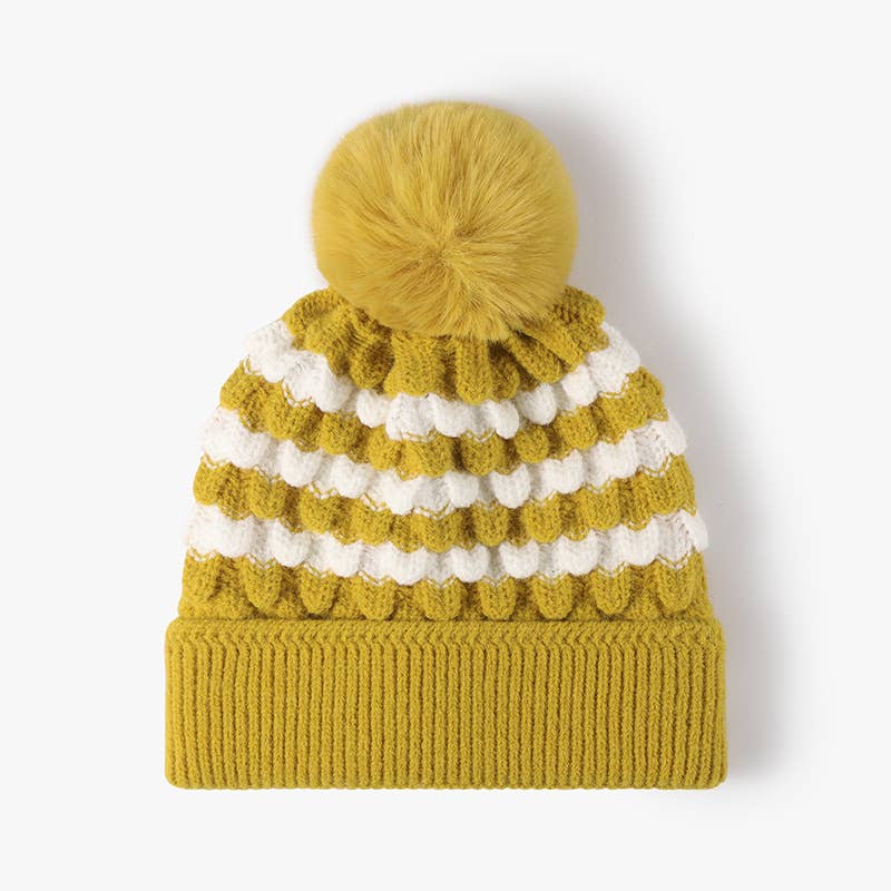 WOMEN FASHION FUR BALL COLOR MATCHING KNIT HAT_CWAH0630