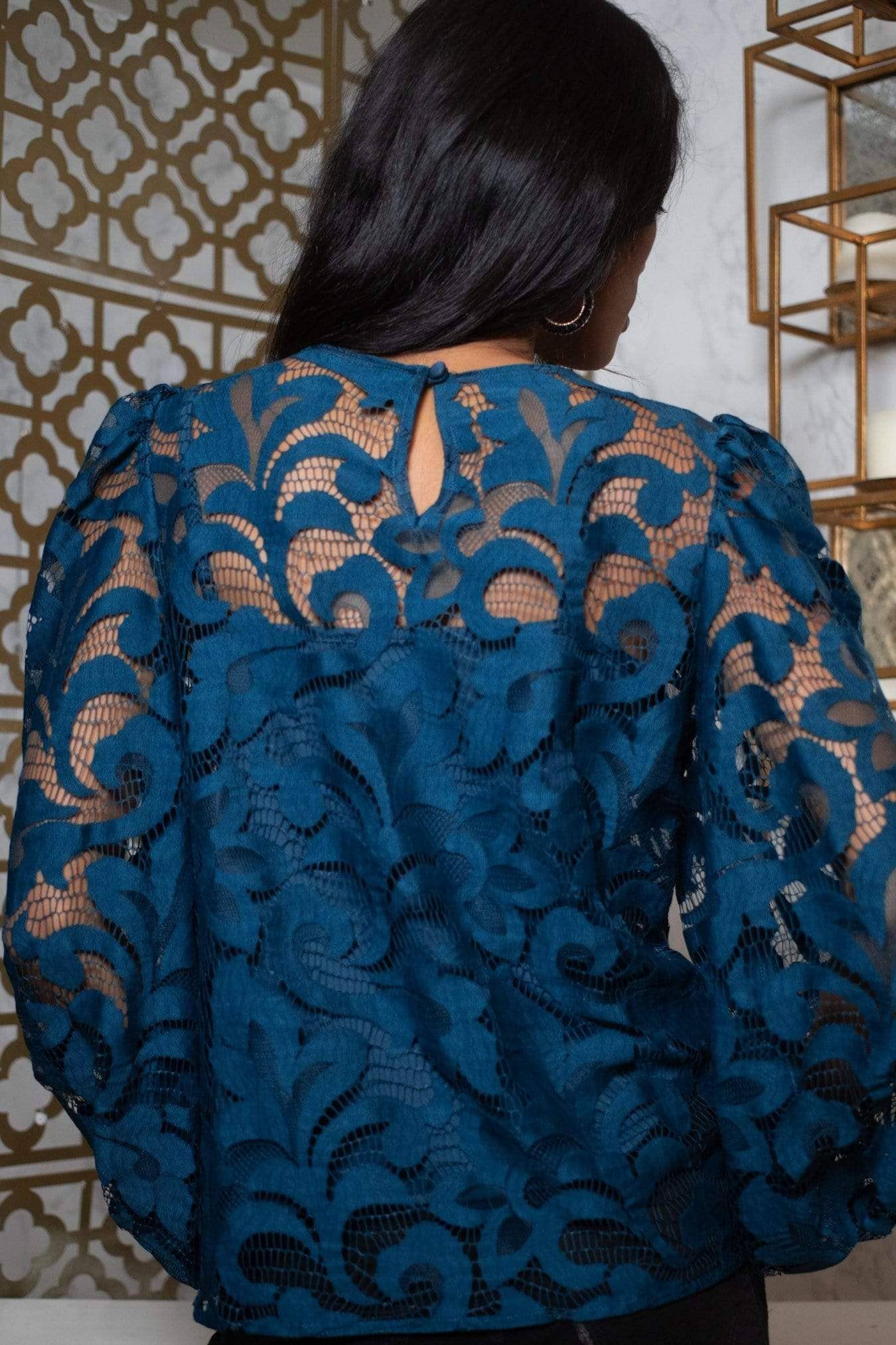 Fall Long Sleeve Harlow Top - Teal Lace