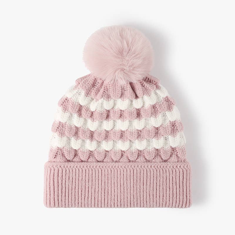 WOMEN FASHION FUR BALL COLOR MATCHING KNIT HAT_CWAH0630