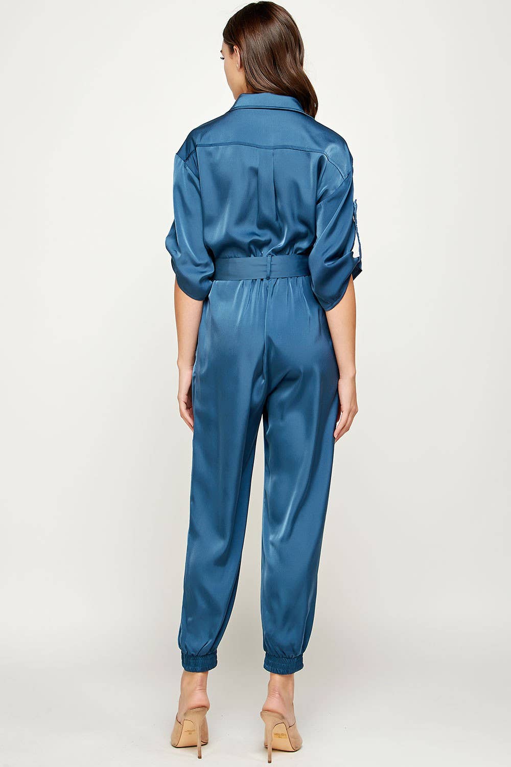 Satin Button-up Shirt Jumpsuit