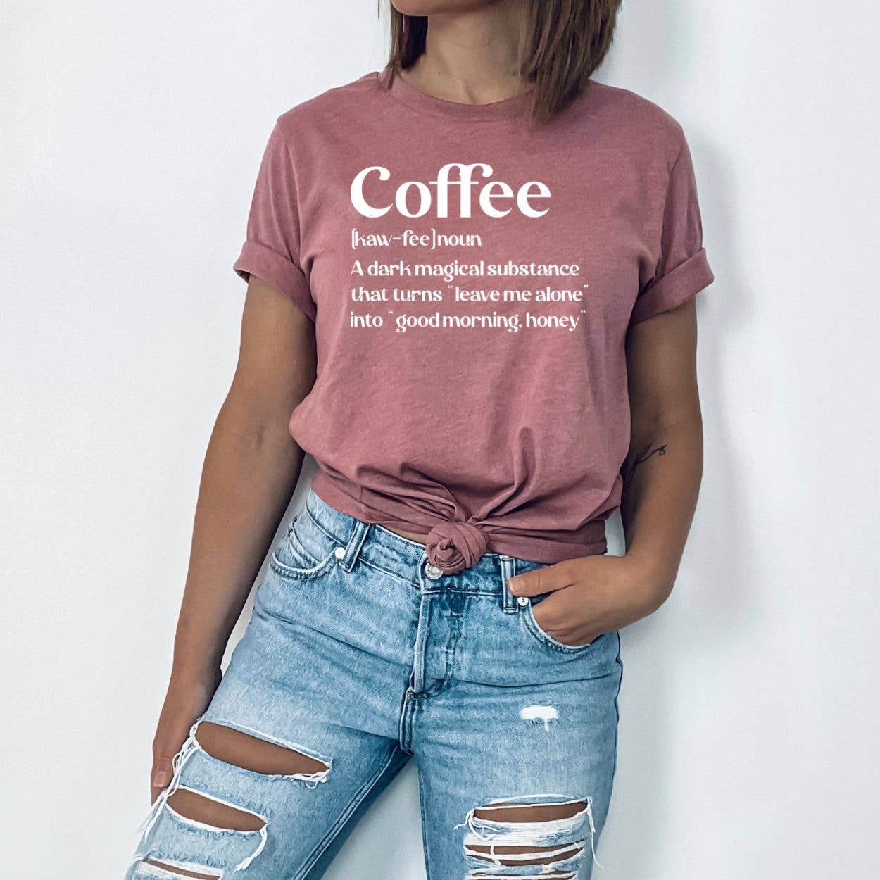 Coffee Definition Mauve Tee White Ink