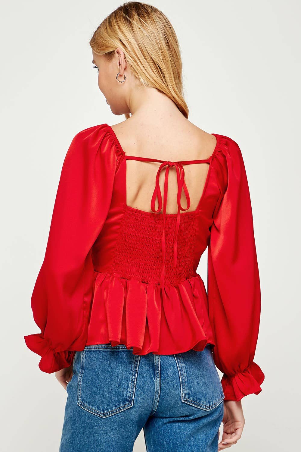 Pleated Long Sleeve Satin Top