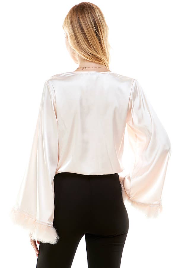 SURPLICE FEATHER TRIM TOP