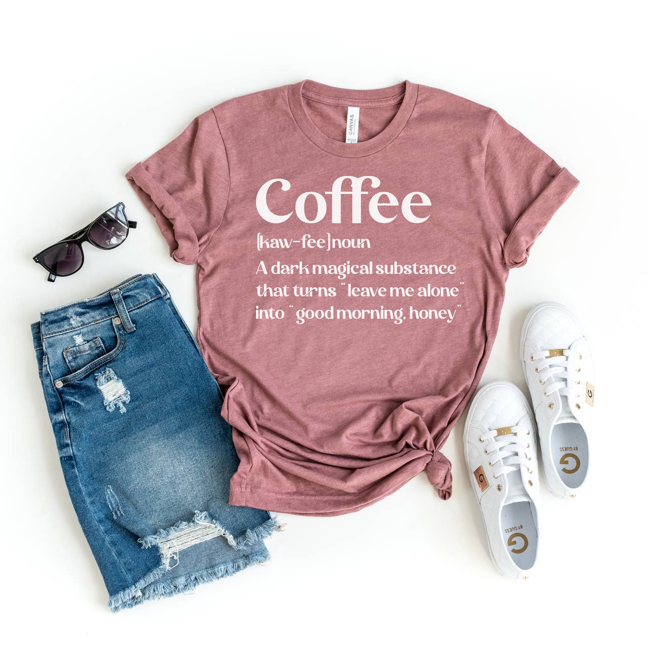 Coffee Definition Mauve Tee White Ink