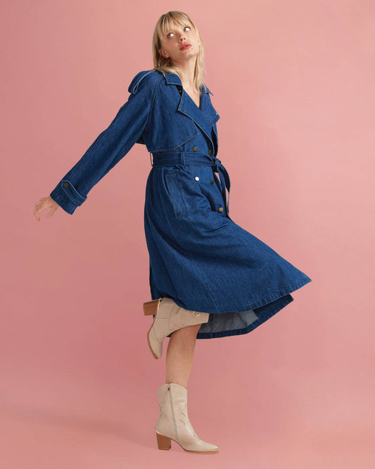 WILD SKIES DENIM TRENCH COAT RUNS LARGE IN SIZE