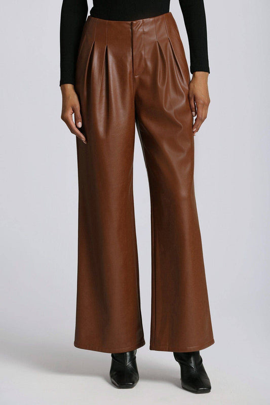 Faux-Ever Leather™ Pleated Wide Leg Trouser