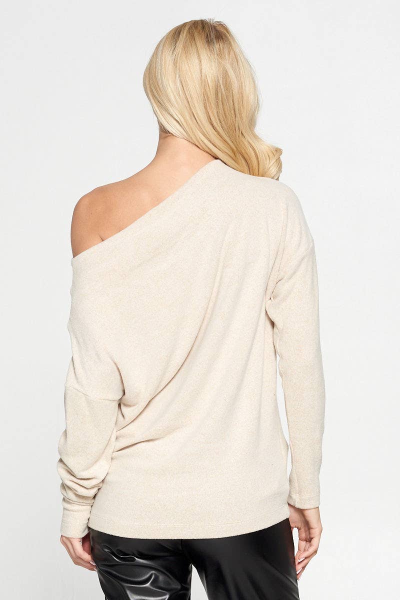 Made in USA TAUPE Knit Off the Shoulder Top