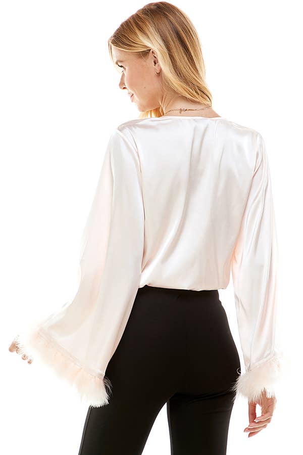 SURPLICE FEATHER TRIM TOP