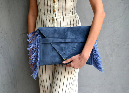 Medusa Clutchin raf blue with silk fringes