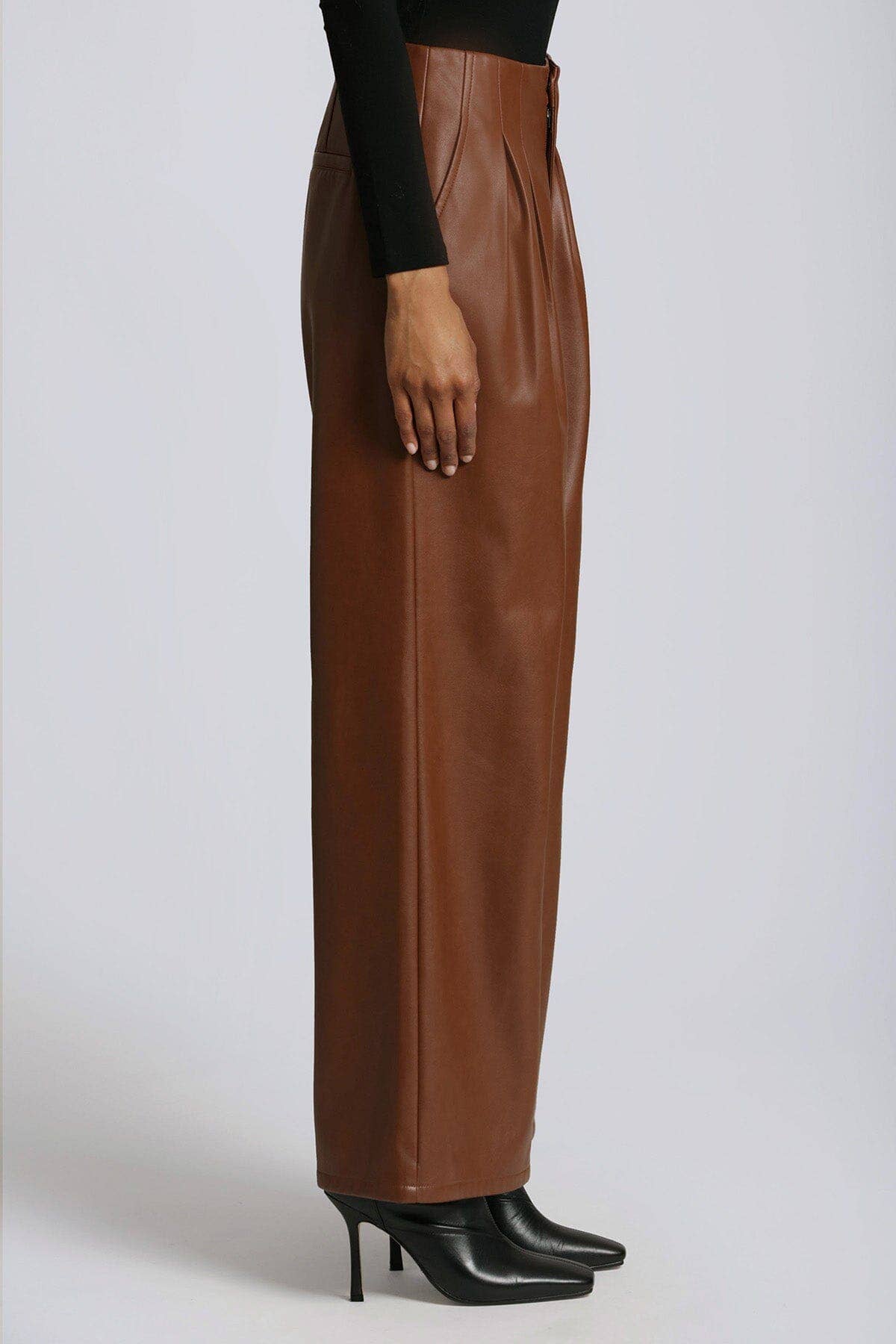 Faux-Ever Leather™ Pleated Wide Leg Trouser