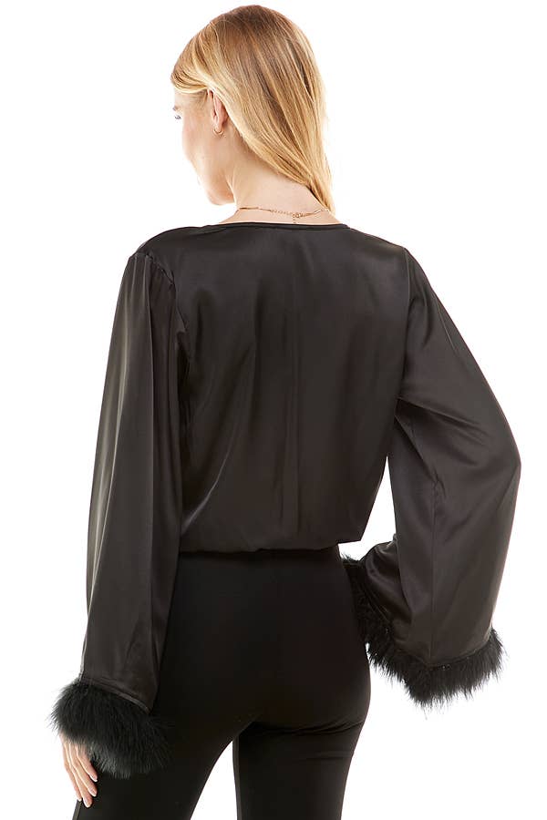 SURPLICE FEATHER TRIM TOP