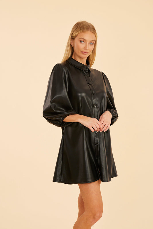 BLACK VEGAN LEATHER DOLCE DRESS