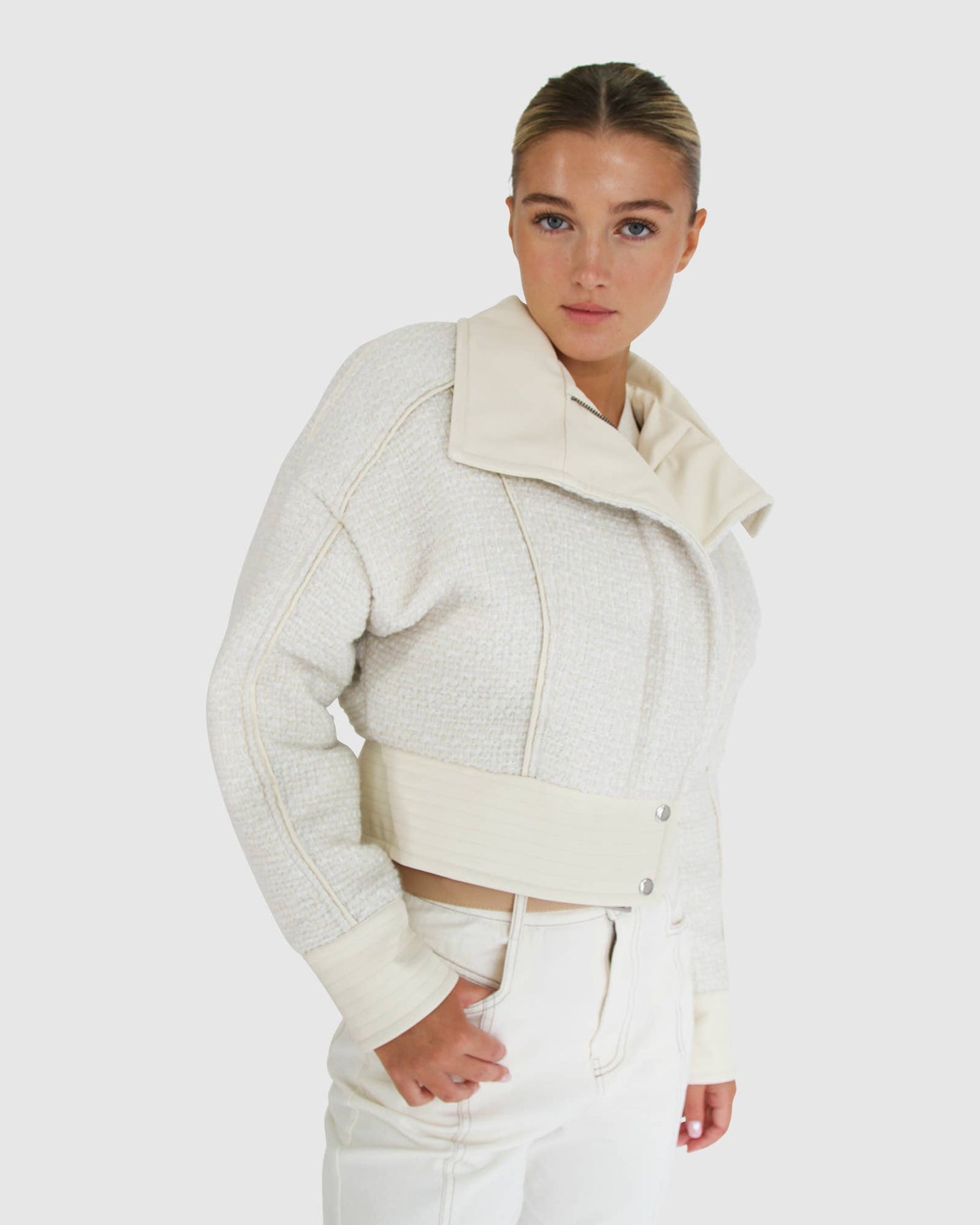 Mad Love Cropped Bomber Jacket - Cream