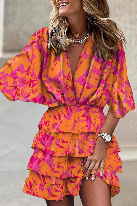 Multicolor Floral Mini Tiered Dress