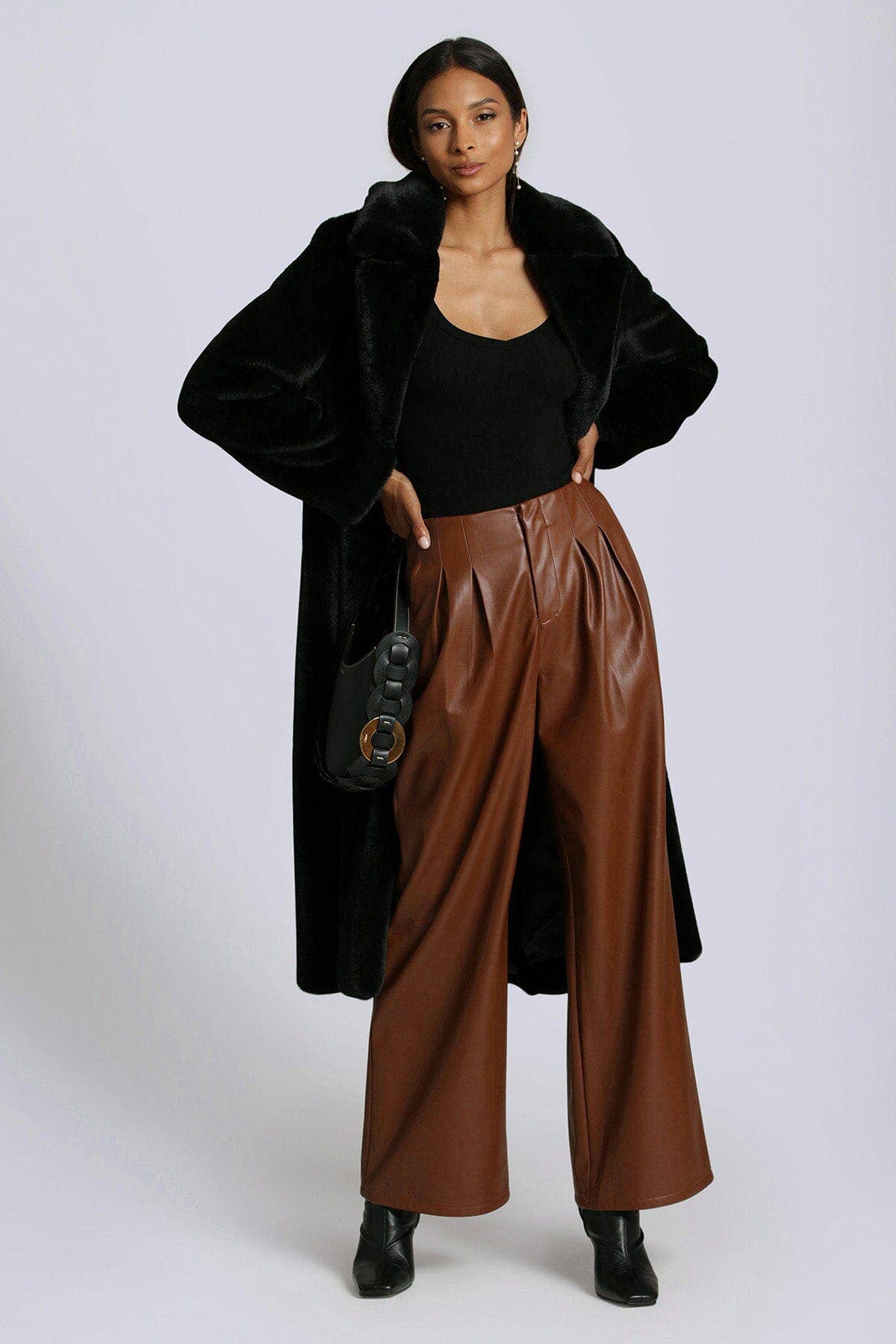 Faux-Ever Leather™ Pleated Wide Leg Trouser